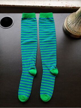 Women's Striped Green & Blue Knee-High Socks